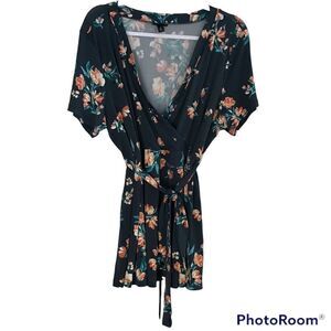 Torrid Floral Surplice Faux Wrap Style Top